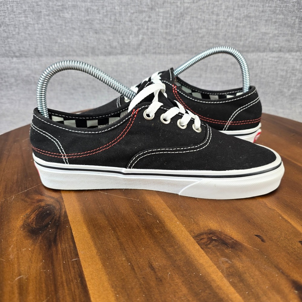 Vans‎ Authentic Black Canvas Low Top Sneakers Red Contrast Stitch Mens 5.5 / W 7 - Picture 8 of 15